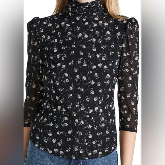 Free People | Floral Mock-Neck Mesh Top (L) - Picture 1 of 6